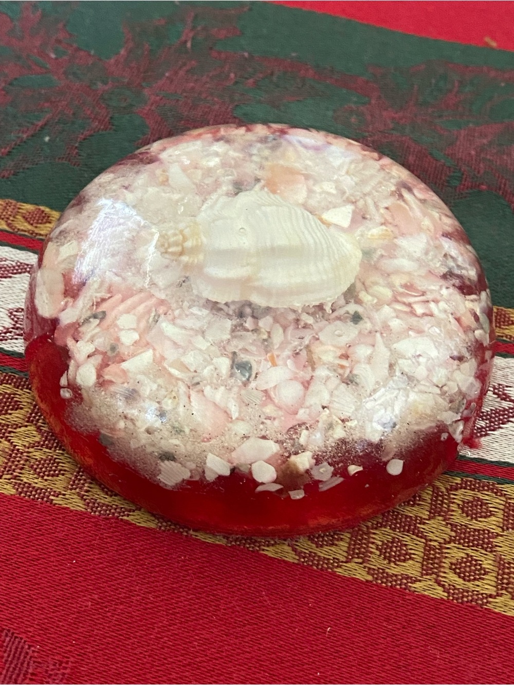 Vintage Acrylic Lucite Sea Shells Half Dome Paperweight